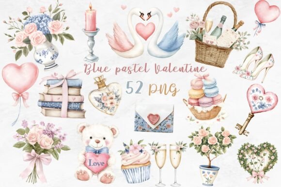 Download Blue Pastel Valentine Clipart Bundle - Pastel valentine clipart Collection