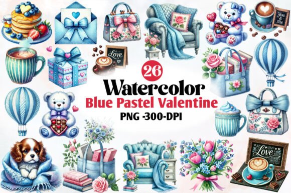 Download Watercolor Blue Pastel Valentine Clipart - Pastel valentine clipart Collection